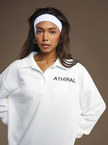 Athîral 女士前扣长袖字母印花细节休闲运动衫 - 白色 - 查看 4