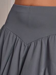 COSMINA 女款純色高腰荷葉邊裙，時尚款 - 灰色 - 查看 6
