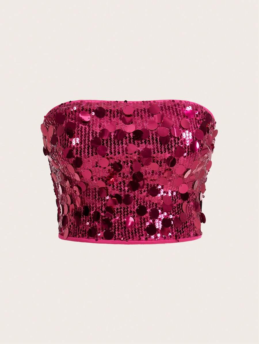 SHEIN ICON Y2K 闪光抹胸上衣，性感夜店短款派对上衣