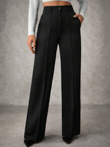 Pantalon de costume pour femmes avec détails de couture plissés unicolore