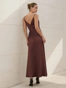 RueChic Vestido maxi de satén con cuello en V para mujer, elegante para fiesta de noche