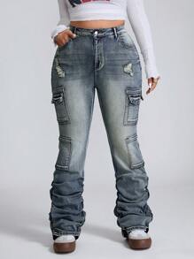 SHEIN ICON Jeans de mezclilla casuales de talla grande, de uso diario y con estilo