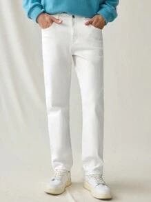 Manfinity Hypemode Vaqueros rectos y slim casuales blancos para hombre, Urban Chill