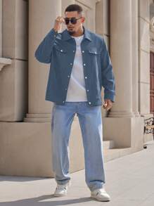 Manfinity Homme Plus Size Men's Solid Color Long Sleeve Single Breasted Casual Jacket For Autumn