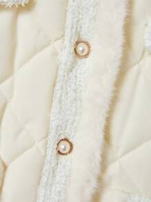 Áo khoác đệm ấm áp thanh lịch cổ đứng viền nhung cho bé gái tuổi teen, mùa đông - Màu be - Xem 3