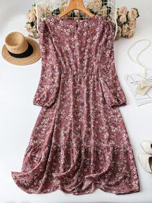 SHEIN CURVE+ Plus Size Casual Stylish Print Dress, Minimalist Fashion Everyday Wear Maxi Women Outfit - Multicolor - View 2