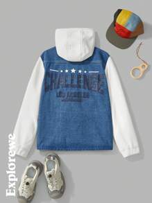 SHEIN Teens (Boys) Front Button Long Sleeve Pocket Minimalist Casual Denim Hoodie Jacket - Multicolor - View 2