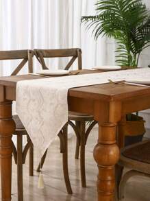 1 pieza Camino de mesa decorativo de jacquard, con patrón ondulado para la encimera de la cocina, decoración de otoño, decoración de la habitación - Beis - Ver 3