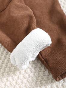 SHEIN Leap Crew 2pcs/Set Baby Boy/Girl Casual Adorable Mock Neck Top + Solid Color Overall Pants With 3D Ears Design - Brown - View 6