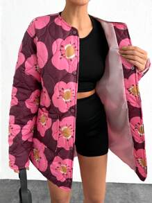 SHEIN Cottnline 时尚满花印花绗缝夹克 - 彩色 - 查看 5