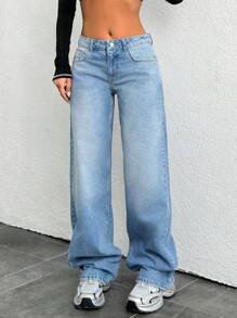 EURMUSE Quần Jeans Ống Thẳng Vintage Distressed 100% Cotton - Rửa nhẹ - Xem 3