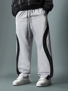SUMWON Loose Fit Pull On Pants With Curve Colour Block Panel & Piping