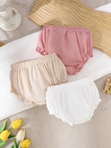 SHEIN Bộ 3 quần lót trẻ sơ sinh mùa hè và thu, quần short cotton nguyên chất màu đơn giản giản dị thời trang - Nhiều màu - Xem 2