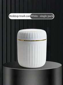Mini Push-Top Desktop Trash Can With Trash Bags Set, 16x13cm Small Plastic Waste Paper Basket, Multi-Color Optional - Perfect For Home Office Desk Bedroom Living Room Kitchen Bathroom Car Decor, Best Christmas Holiday Gift Idea For 2025 Gifts, White - White - View 1
