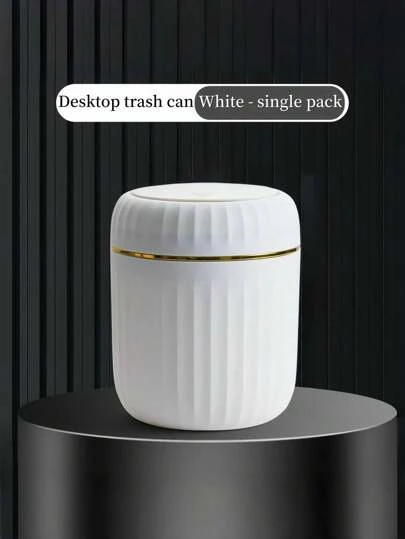 Mini papperskorg med tryckknapp och soppåsar, 16x13 cm liten plastpapperskorg, flerfärgad som tillval - perfekt för hemmakontor, skrivbord, sovrum, vardagsrum, kök, badrum, bildekor, bästa julklappstips för 2025, vit