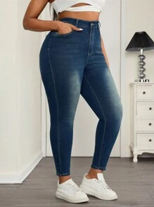 SHEIN SXY Jeans Skinny Vita Alta Lavati Taglia Più