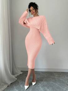 Chiquease 2 件套：新款圆领扭花毛衣和修身针织连衣裙（女款）