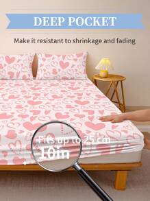 1pc Bedsheet, Bedding, Mattress Protector, Bed Cover, Comfortable Home Textile, Breathable Anti-Pilling Mattress Protector, Geometric Pattern Bed Cover, Home Decor, Suitable For All Bed Sizes - Twin, Full, Queen, King, All Seasons, Dust-Proof Bed Cover, Excluding Pillow And Pillowcase - Pink - View 4