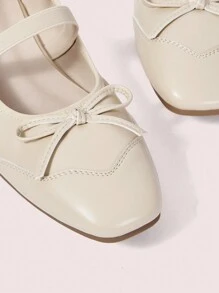 CUCCOO DOLLMOD Giày Mary Jane mũi vuông thoải mái có trang trí nơ nhăn, giày bệt thanh lịch cổ điển dễ thương thời trang cho phụ nữ ngày lễ tình nhân - Màu be - Xem 7