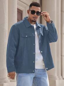 Manfinity Homme Plus Size Men's Solid Color Long Sleeve Single Breasted Casual Jacket For Autumn