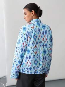 GENKIRA 女士绗缝格纹印花羽绒服，带口袋，秋冬西部复古风 - 彩色 - 查看 2