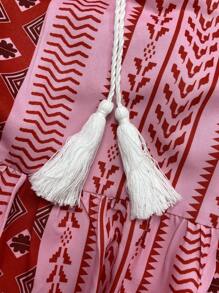 Sweetra Petite Váy không tay lãng mạn in họa tiết Boho Wheat Boho Beach mùa hè cho nữ, xẻ cao, màu Sweet Dopamine - Hồng - Xem 4