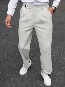 Manfinity Mode Men's Casual Solid Color Suit Pants, Versatile & Simple