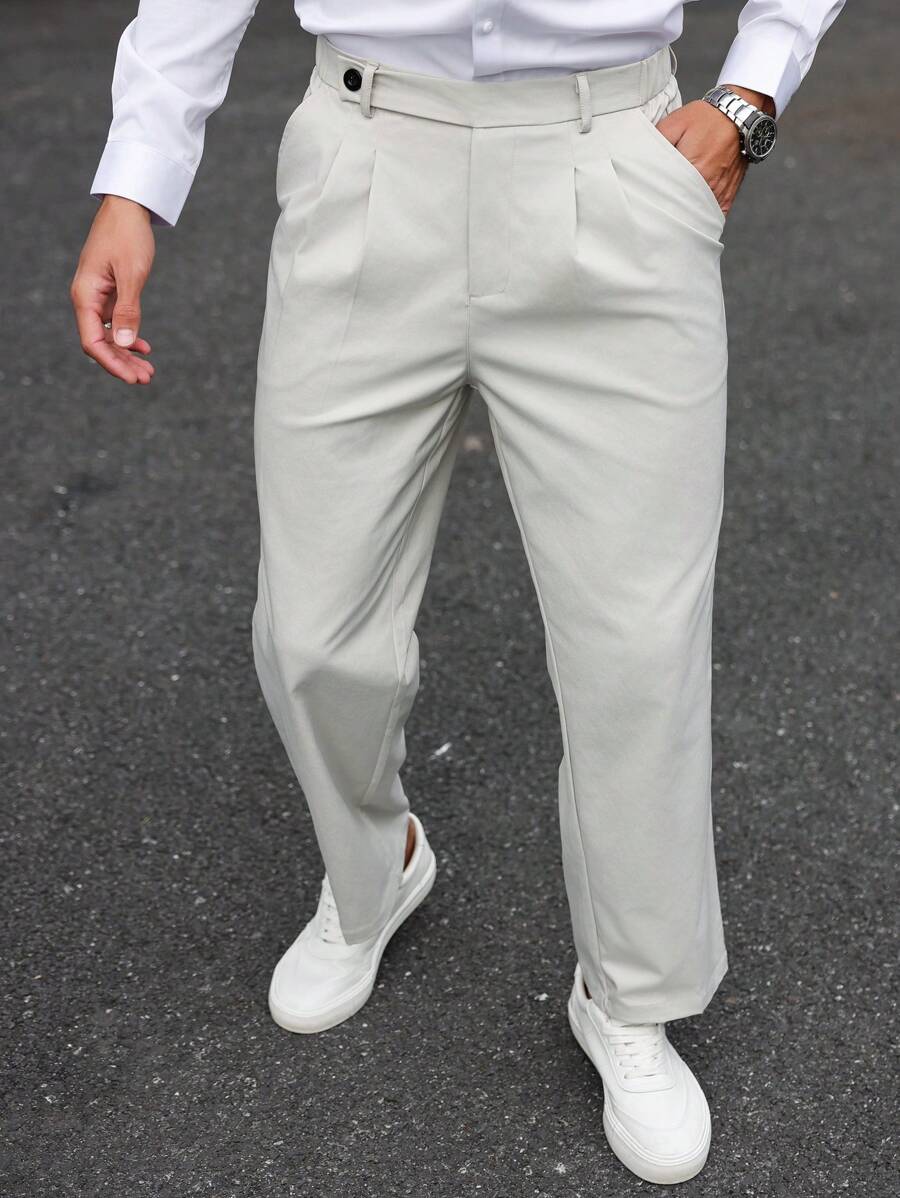 Manfinity Mode Men's Casual Solid Color Suit Pants, Versatile & Simple