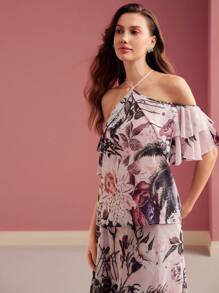 MOTF PREMIUM Top ligero con cuello de halter con estampado de hojas, Día de San Valentín - Multicolor - Ver 7