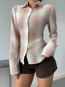 SHEIN EZwear Women's Tie Dye Print Single-Breasted Casual Versatile Blouse, Autumn - Multicolor - View 5