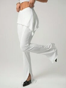 SHEIN ICON Quần len xẻ gấu cạp trễ phong cách Y2K - trắng - Xem 3