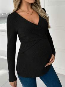 SHEIN 孕妇休闲纯色交叉裹身哺乳 T 恤