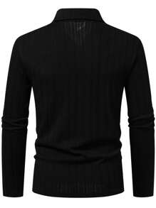 Claim Dot 男士纯色 Polo 衫，休闲时尚，适合日常穿着 - 黑色 - 查看 2