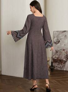 Al Najma 女士土耳其连衣裙和阿拉伯传统长袍，朴素优雅的 A 字形长袍和 Jalabiya，适合晚会/婚礼嘉宾/周年纪念 - 棕色 - 查看 2