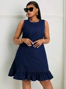 SHEIN SXY Plus Size Denim Sleeveless Dress, Casual & Fashionable Everyday Wear