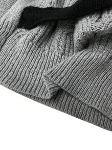 SHEIN Clasi Plus Size Color Block Cardigan, Casual And Fashionable For Everyday Wear - Black - View 3