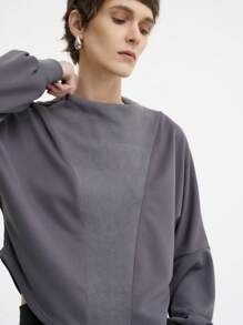 SHEIN LUNE Sudadera casual de manga larga con bajo dividido para otoño/invierno - Gris Oscuro - Ver 4