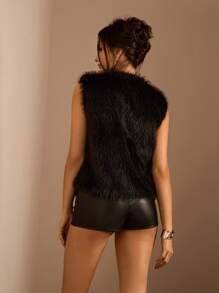 Glamine Women Fluffy Coats - Black - View 2