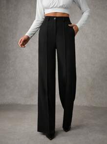 Pantalon de costume pour femmes avec détails de couture plissés unicolore
