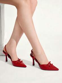 CUCCOO CHICEST Tacones altos de mujer de punta fina con lazo, elegantes y sexys, color rojo. Outfit elegante para citas, fiestas, Navidad y Año Nuevo