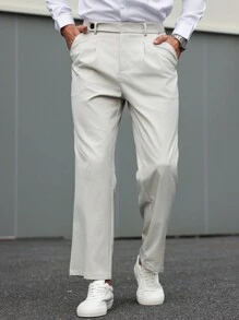 Manfinity Mode Men's Casual Solid Color Suit Pants, Versatile & Simple