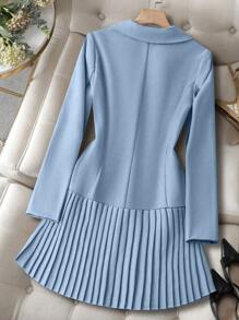 Chiquease Women's Solid Color Lapel Neck Long Sleeve Double Breasted Pleated Hem Elegant Blazer, Autumn Fall Cloth For Women