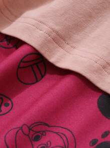 DAZY Cute Cartoon Puppy Print Color Blocking Raglan Sleeve Loose Pajama Set