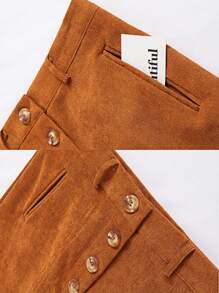 Ellegaria. Single Breasted Slant Pocket Skirt - Brown - View 7