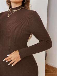 Celure Damen Große Größen Rollkragen Langarm figurbetontes taillenslimmende elegantes gestricktes Pulloverkleid, Herbst/Winter