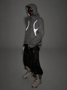 Manfinity VCAY Men's Street-Style Loose Long Sleeve Jacket, Hooded Hiking Rapper Track Jacket, For Friends, Husband, Boyfriend Gifts, For Fall Winter