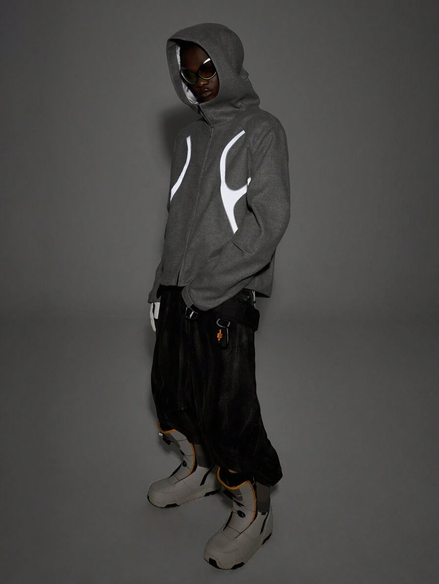 Manfinity VCAY Men's Street-Style Loose Long Sleeve Jacket, Hooded Hiking Rapper Track Jacket, For Friends, Husband, Boyfriend Gifts, For Fall Winter