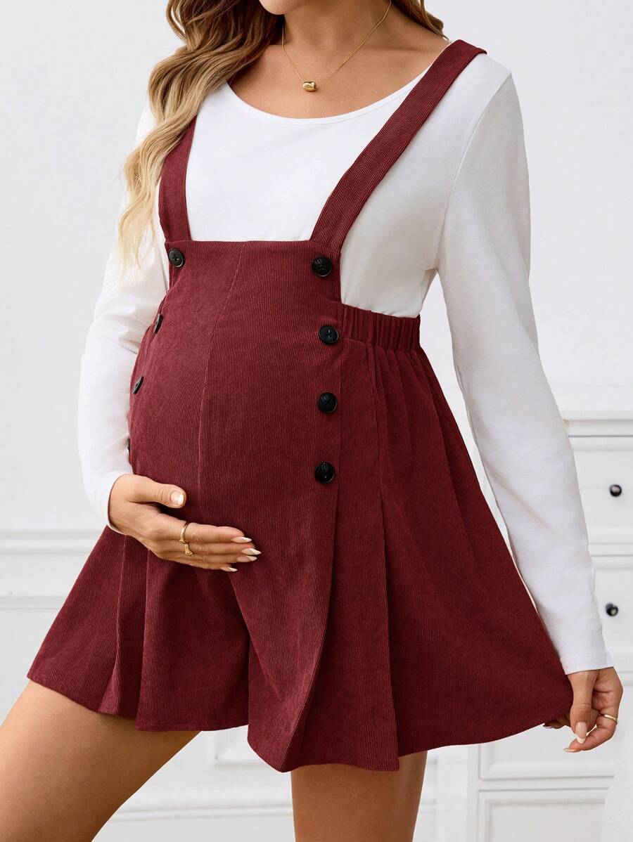 SHEIN Maternity Casual Snap Button Jumpsuit - Burgundy - View 1