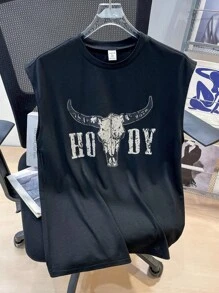 SHEIN Teens Boys Round Neck Sleeveless Letter Print Simple Casual Tank Top - Black - View 1