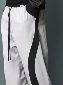 SUMWON Loose Fit Pull On Pants With Curve Colour Block Panel & Piping